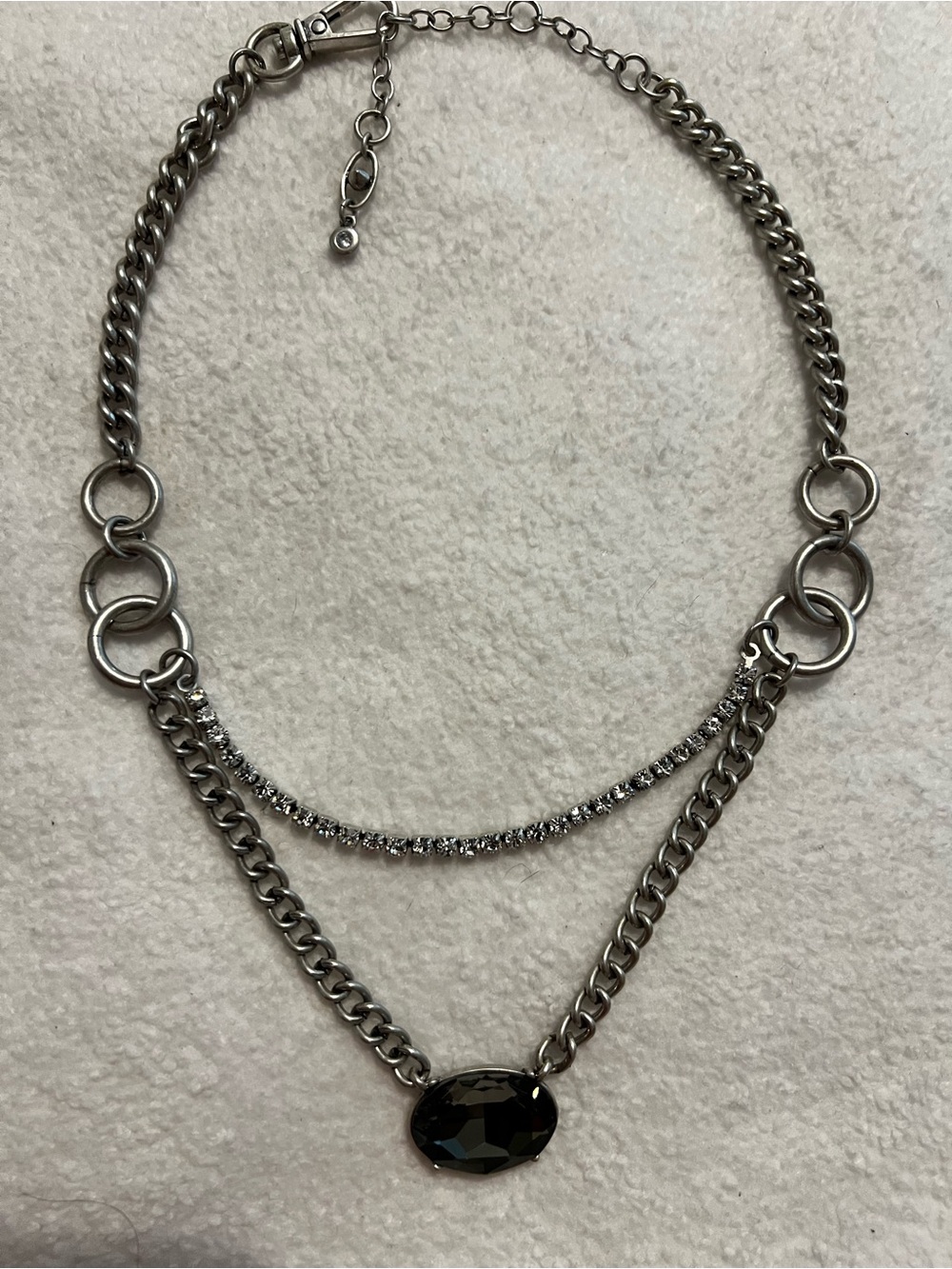 Cabi Stellar Silver-Tone Layered Necklace with Black Oval Pendant